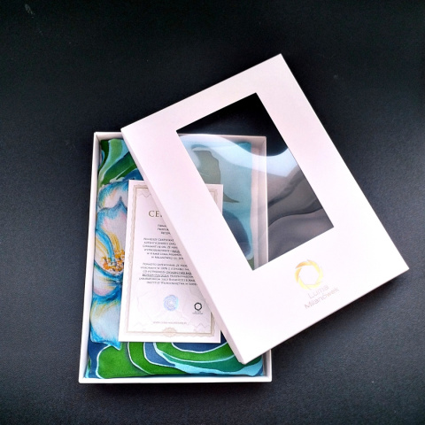 SZ-097 Blue-green silk long scarf hand-painted, 170x45 cm