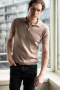 B1 Men's polo shirt, 100% cotton, striped, beige
