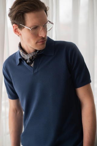B4 Men's 100% knitted polo shirt, navy blue