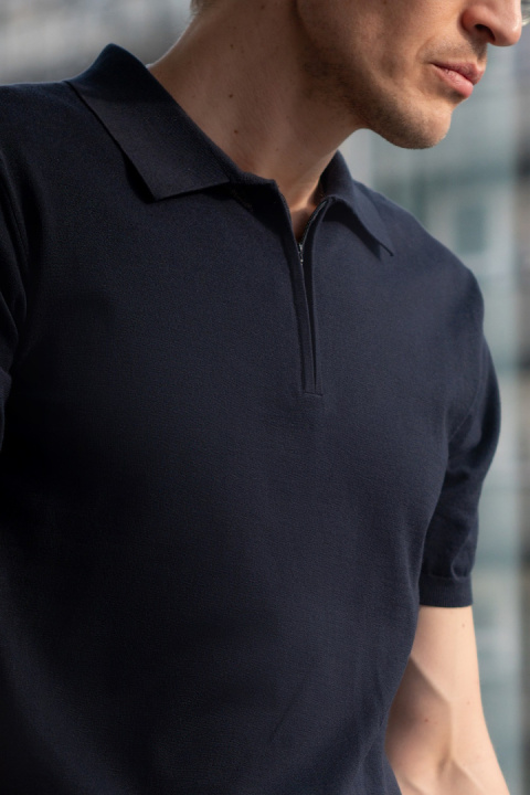 B6 Men's 100% cotton polo shirt with zipper, navy blue