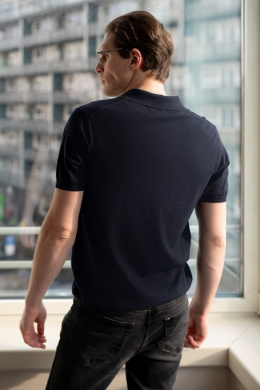 B6 Herren-Poloshirt aus 100 % Baumwolle mit Reißverschluss, Marineblau