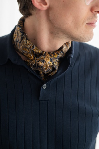 B7 Men's polo shirt, 100% knitted cotton, striped, navy blue