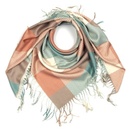 Large women's checked scarf, pastel 120x120 cm