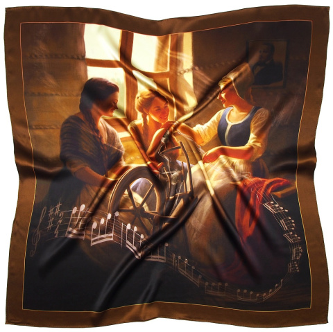 Large silk scarf Prząśniczka by Stanisław Moniuszko 90x90 cm AN-030