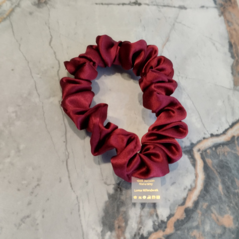 Jedwabna gumka do włosów scrunchie bordowa JGS-015