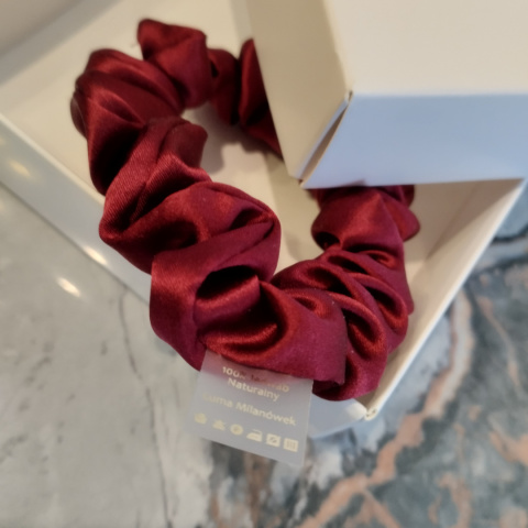 Jedwabna gumka do włosów scrunchie bordowa JGS-015