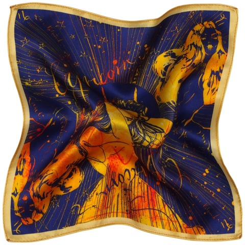 Silk pocket square Capricorn Zodiac, 30x30cm