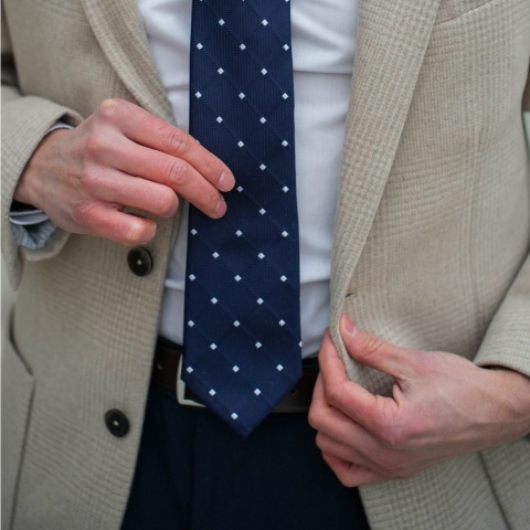 Navy blue silk jacquard tie KR-542