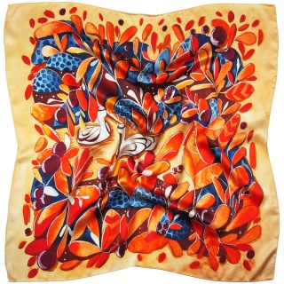 AD7-063 Silk scarf, 100% printed, double-sided, Kurpie motif 68x68cm