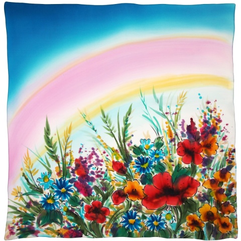 AM-026 Apaszka Jedwabna Ręcznie Malowana Polne Kwiaty, 90x90cm