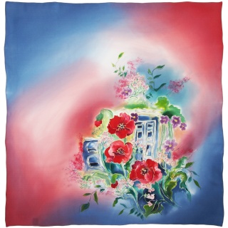 AM-056 Hand-Painted Silk Scarf Milanowska Willa, 90x90 cm