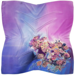 AM-060 Hand-painted Silk Scarf Flowers, 90x90 cm