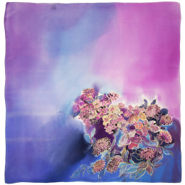 AM-060 Hand-painted Silk Scarf Flowers, 90x90 cm