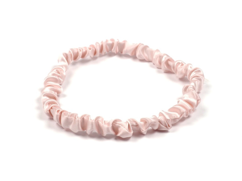 Thin, ruffled, powder pink silk headband