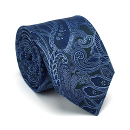 KR-007 Blaue exklusive Herrenkrawatte mit modischem Paisley-Muster, 100 % Seide