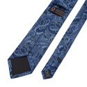 KR-007 Niebieski ekskluzywny krawat męski z modnym wzorem paisley 100% jedwab