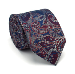 KR-008 Eksluzywny krawat męski z modnym wzorem paisley 100% jedwab