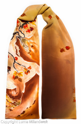 SZ-104 Brown Hand Painted Silk Scarf, 170x45 cm