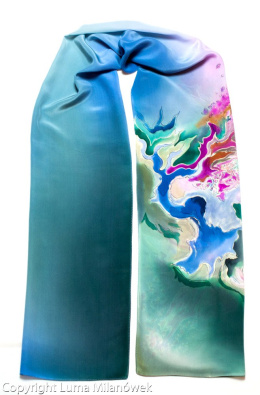 SZ-504 Blue-green silk scarf hand-painted, 170x45 cm