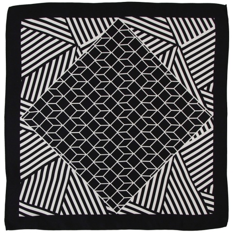 Czarno-biała jedwabna gawroszka dwustronna w geometryczne wzory 53x53cm AD5-002