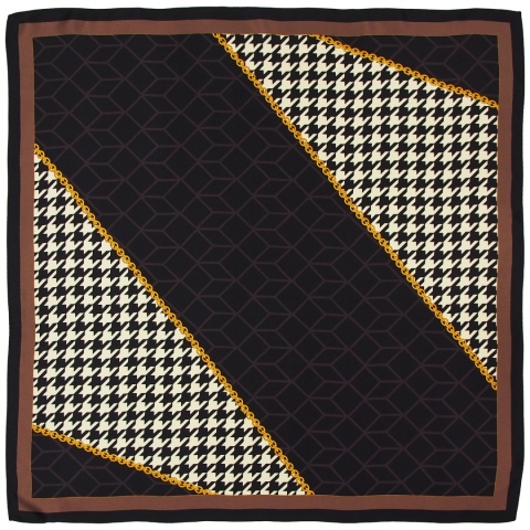 Czarno-biała jedwabna apaszka dwustronna w pepitkę 68x68cm AD7-016