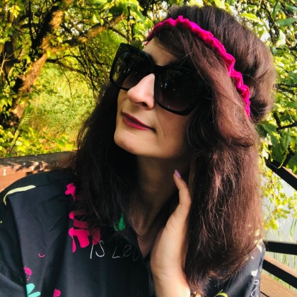 Marszczona fuksjowa jedwabna opaska na głowę z gumką JO-043