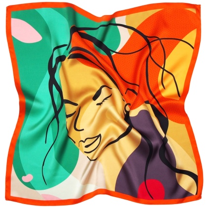 AD7-069 Silk satin scarf, matt-gloss, pop art 68x68cm