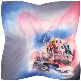Milanowska villa 6 silk scarf, hand-painted, 90x90cm AM-075