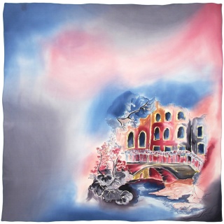 Milanowska villa 6 silk scarf, hand-painted, 90x90cm AM-075