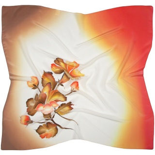 AM-081 Apaszka jedwabna, ręcznie malowana, Runinowa jesień 90x90cm