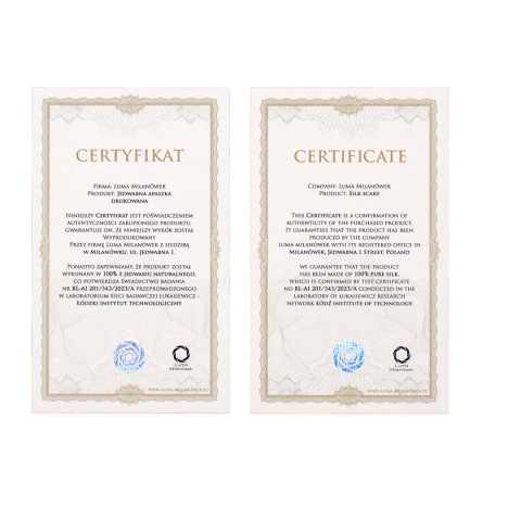 AJ-15A Apaszka jedwabna jubileuszowa, stulecie milanowskiego jedwabiu 90x90 cm