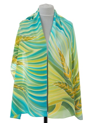 SZ-017 Women's silk shawl, shawl with ears of corn 170x45 cm