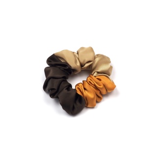 Brązowo-złota jedwabna gumka scrunchie do włosów JGS-042