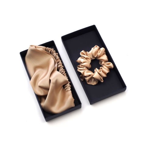 Silk Face Care Set: Headband + Elastic Dark Beige