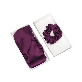 Silk hair set: headband + scrunchie, aubergine