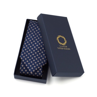 Navy blue silk tie with a micro pattern KR-029