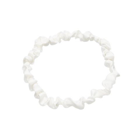 Decorative headband with elastic band, made of light beige silk