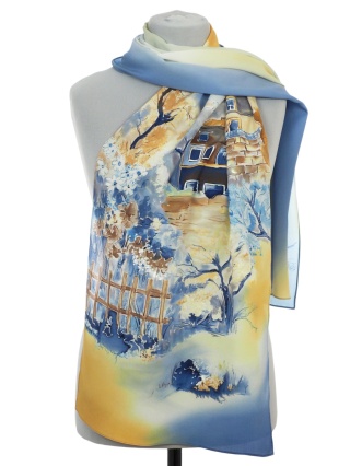 SZ-738 Hand-painted silk scarf, Milanówek landscapes 165x45 cm