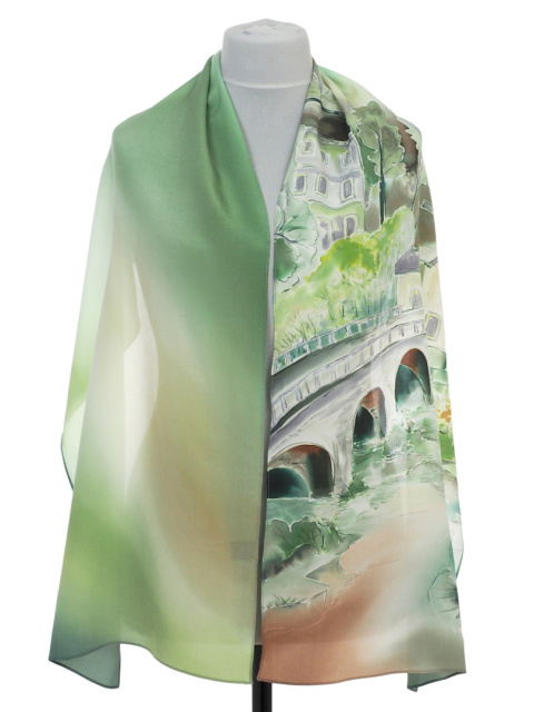 SZ-737 Hand-painted silk scarf, Tenement houses, 165x45 cm SZ-737 Hand-painted silk scarf, Tenement houses, 165x45 cm