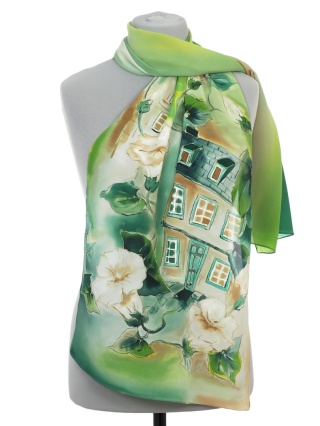 SZ-735 Hand-painted silk scarf, Milanówek landscapes 165x45 cm