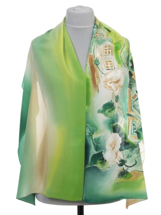 SZ-735 Hand-painted silk scarf, Milanówek landscapes 165x45 cm