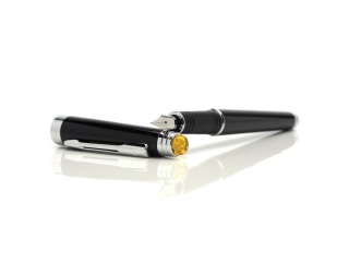 Silver fountain pen with amber