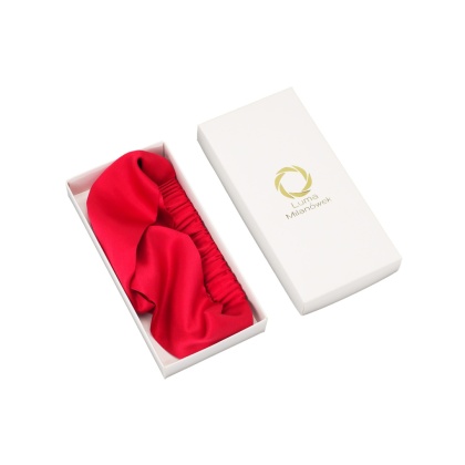 Wide women's silk headband with red elastic band