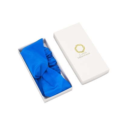 Wide headband, silk, with elastic, blue