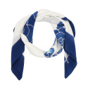 Hand-painted silk scarf with blue background and roses – 90x90 cm