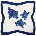 Hand-painted silk scarf with blue background and roses – 90x90 cm