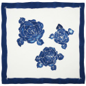 Hand-painted silk scarf with blue background and roses – 90x90 cm