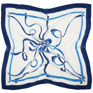 Hand-painted Silk Scarf with Blue Ribbons – 90x90 cm (AM-080)