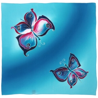 Hand-Painted Silk Scarf, Butterflies, 70x70 cm, AM7-720