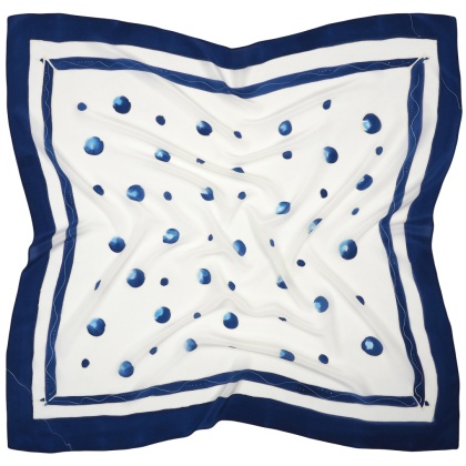 Apaszka jedwabna ręcznie malowana w niebieskie groszki 90x90cm AM-077